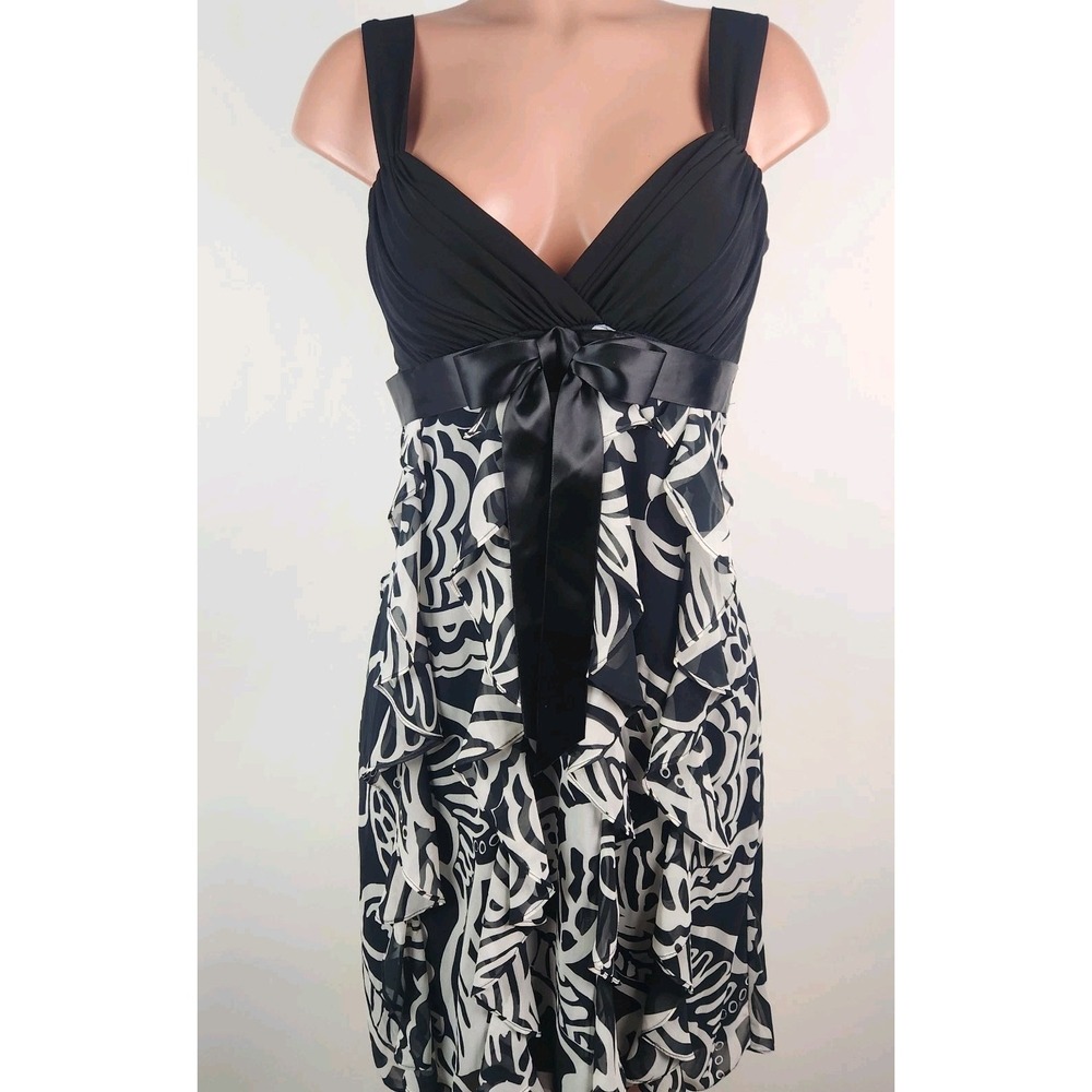 Y2K Betsey Adam Dress  Ruffles Size 8 Black White Whimsical Party